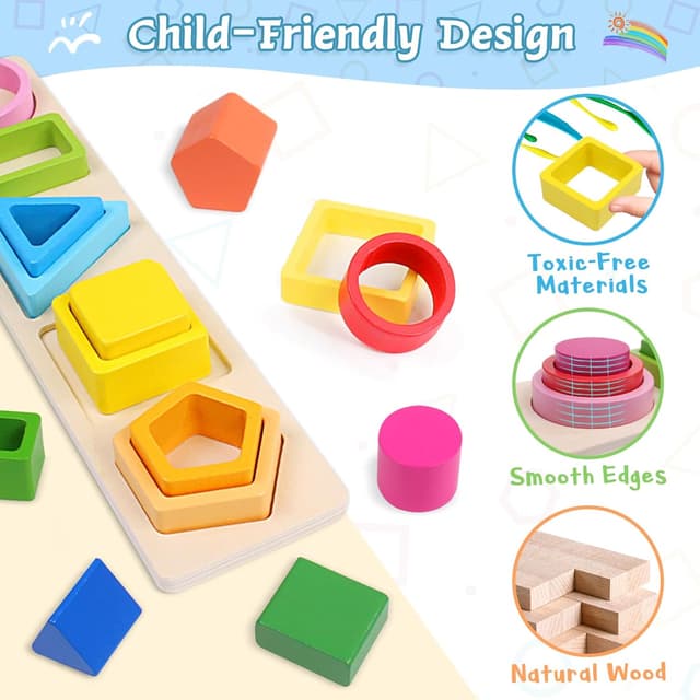 Detalle 2 de wotoyd Jouet Montessori en bois à empiler et à trier (1 à 3 ans)