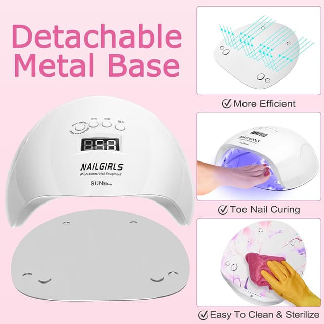 Detalle de NAILGIRLS UV LED Nail Lamp 220W with auto sensor, detachable base and 4 timer presets