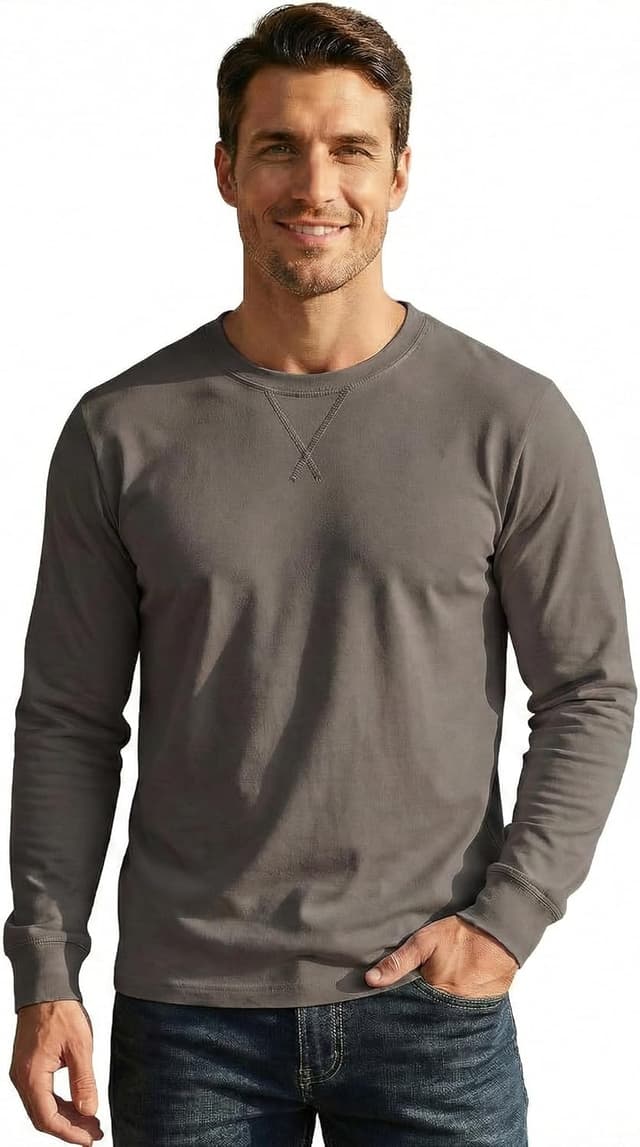 Detalle de JEEGAL Herren Langarmshirt aus 260 g/m² Baumwolle (vorgeschrumpft) – Regular Fit