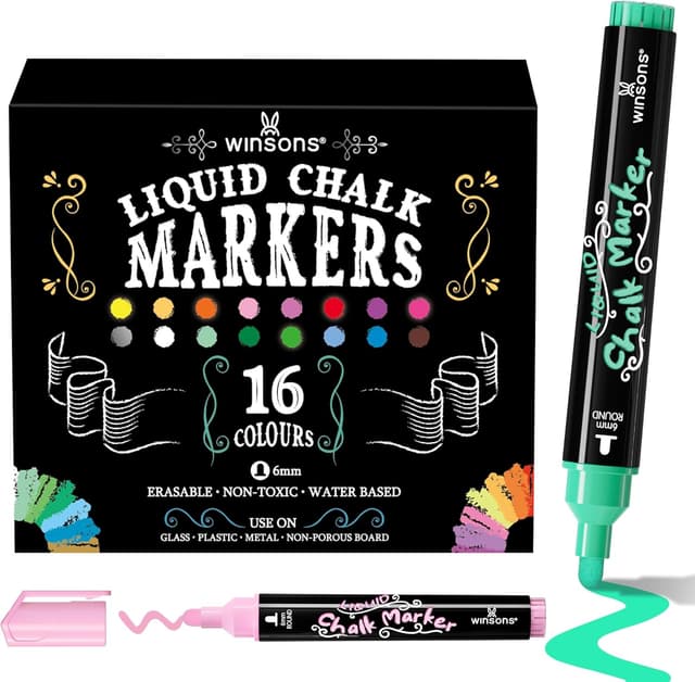 Detalle de WINSONS Whiteboard & Chalk Pens (6mm bold tip) – 16 vibrant erasable colours