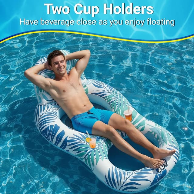 Detalle 2 de Inflatable Pool Float Lounge Chair for Adults with Drink Holder, Canopy & Repair Kit