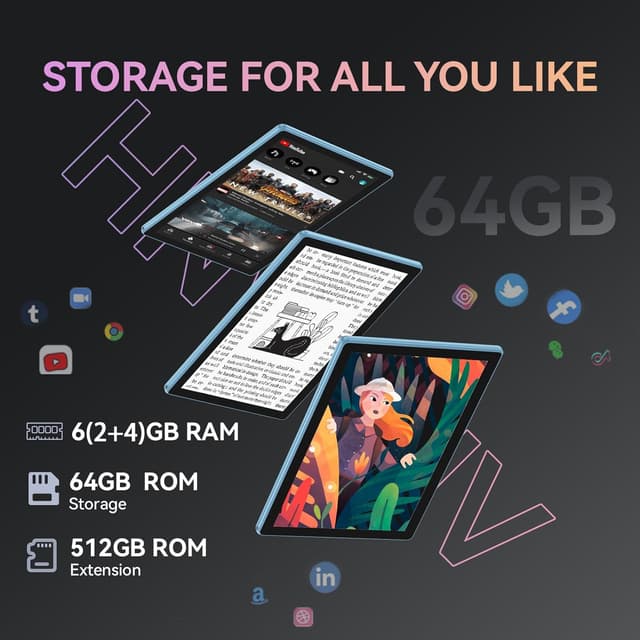 Detalle 2 de HNVHNV 10-inch Android 13 Tablet (6GB RAM/64GB ROM, WiFi, Bluetooth, 6000mAh)