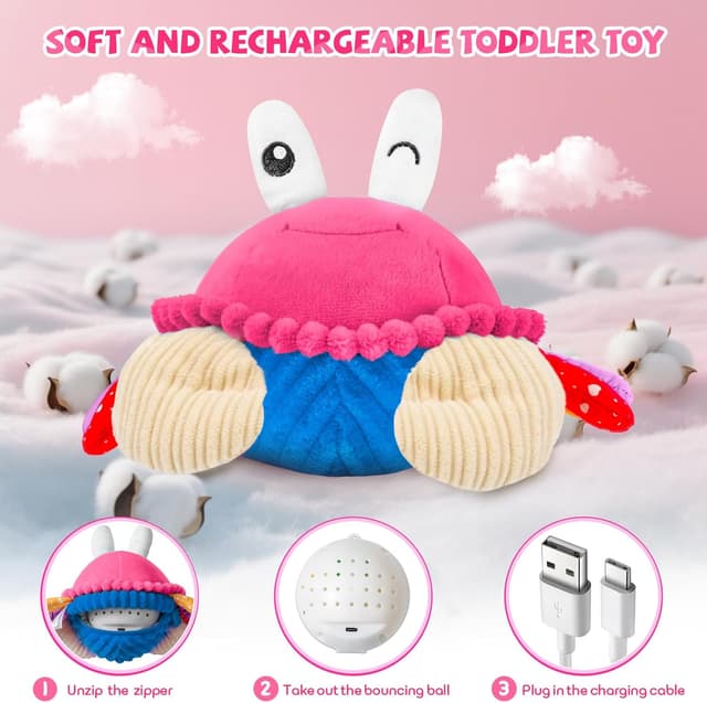 Detalle 2 de SAIMAND Dancing Crab Baby Toys (6–12 months) Musical Crawling Crab with Music, Record & Replay – Pink