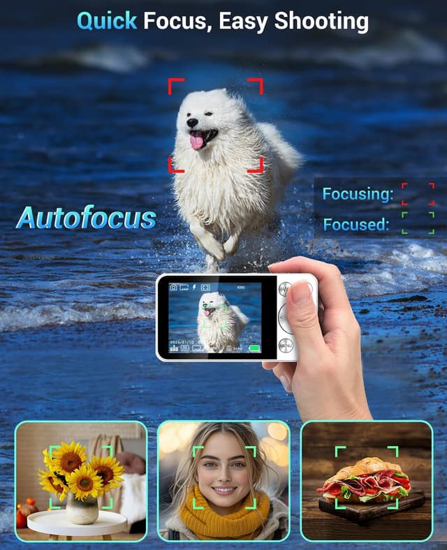 Detalle de Wevoor Macchina Fotografica Digitale 4K 64MP con schermo 2,8”, zoom digitale 18x e memoria da 64GB, bianco