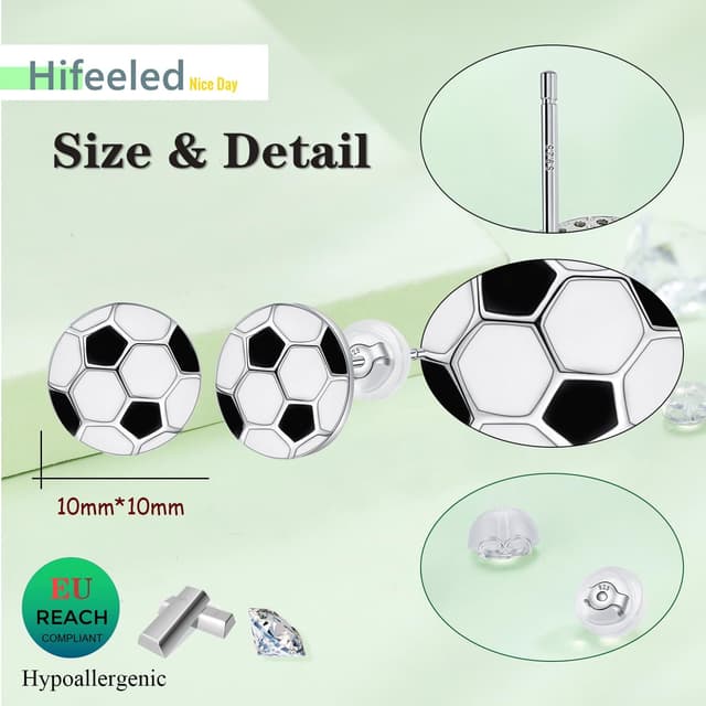 Detalle 2 de Hifeeled Boucles d’oreilles femmes en argent sterling 925 motif football 10 x 10 mm