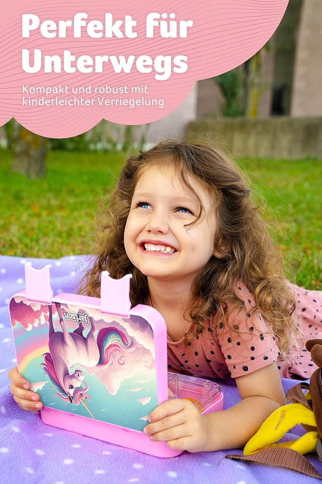 Detalle de Jarlson TONI Kinder-Brotdose mit 6 Fächern und Trennwänden (auslaufsicher) – Bento Lunchbox Einhorn