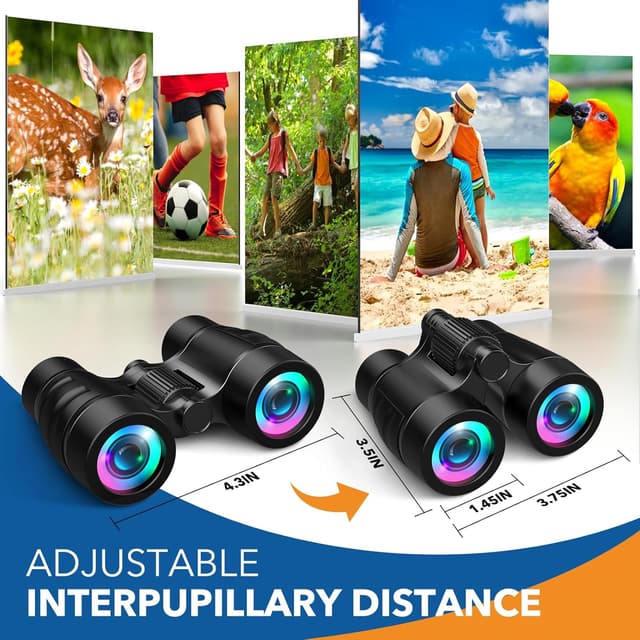 Detalle de HappyKidsClub Binoculars for Kids (Age 3–9) – 4x Outdoor Travel Play Binoculars with Neck Strap