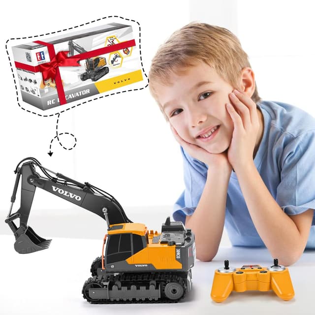 Detalle 2 de DOUBLE E Volvo RC Excavator (EC160E-style) Remote Control Digger Toy for Outdoor Play