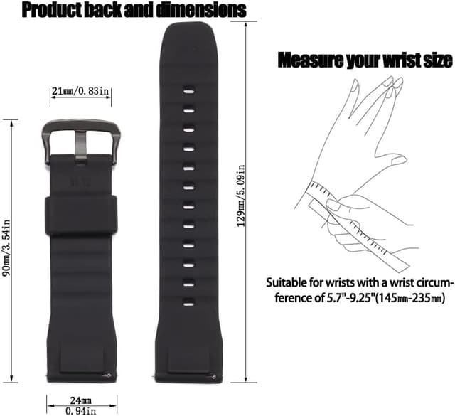 Detalle 2 de MCXGL Schnellverschluss-Uhrenarmband 24 mm aus Silikon für Casio Pro Trek (PRG-650Y, PRG-600, PRW-6600) – wasserdicht, schwarz