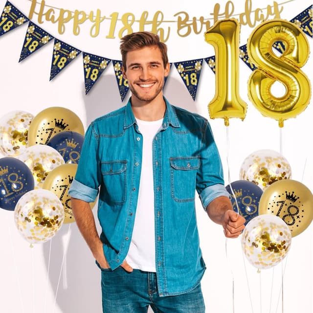 Thumbnail 6 de 18th Birthday Decorations Boys Blue Gold