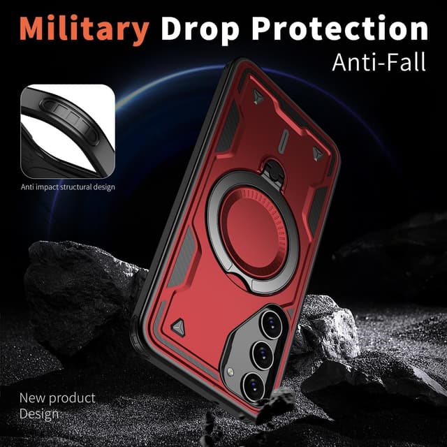 Thumbnail 3 de Tuvror Hülle für Samsung Galaxy S23 – 360° drehbarer Ständer, stoßfester Rundumschutz (Rot)