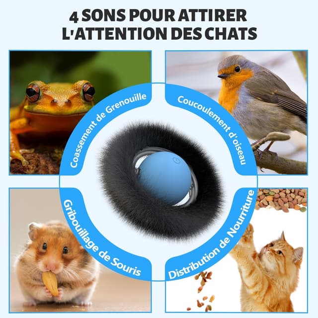 Thumbnail 6 de GoldenSun Balle de jeu automatique pour chat avec tapis, gazouillis et cache-cache à 7 trous (noir)