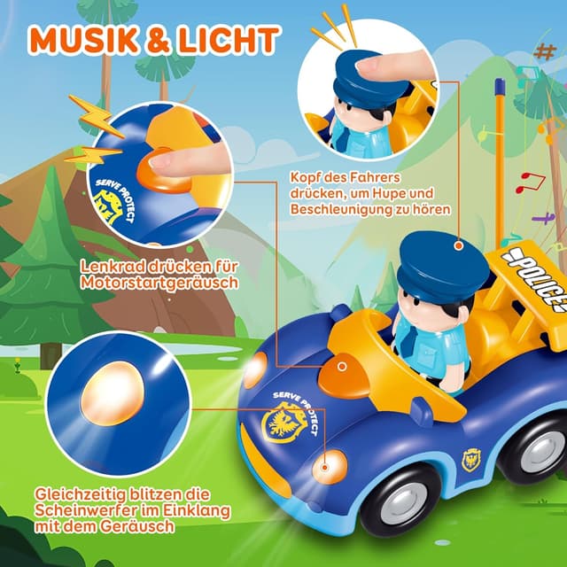 Detalle 2 de Pup Go Kleinkind RC Polizeiauto mit Musik & Lichtern (ab 18 Monaten) inkl. 2 austauschbaren Fahrfiguren