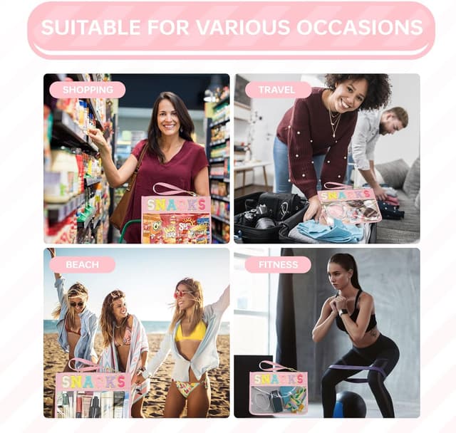 Detalle 2 de Siwara Clear Snack Bags Travel Makeup Bag with Glitter Chenille Letter Patches (Water-Resistant Nylon & PVC)