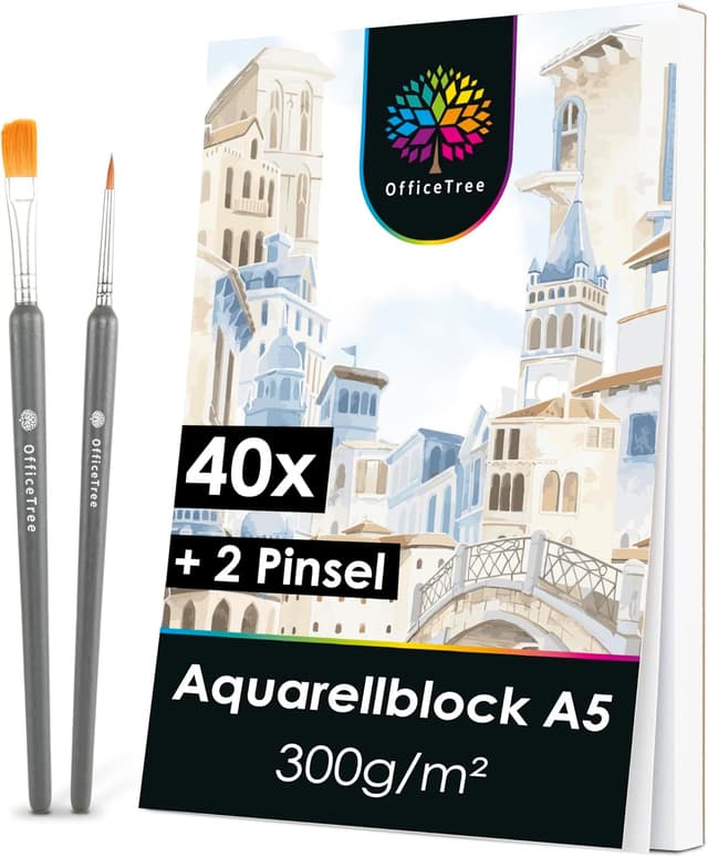 Imagen de Aquarellblock A5 300 g mit 2 Pinseln en OfertitasTOP