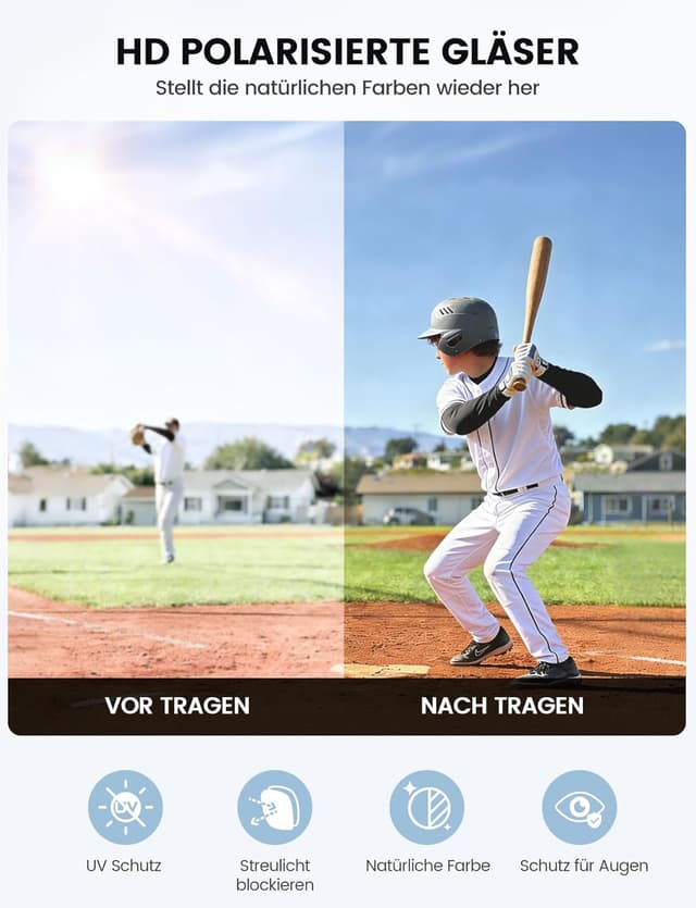 Detalle de Lamicall Kinder-Fahrradbrille Sportbrille Sonnenbrille (22 g TR-90) mit UV400 und polarisierenden TAC-Linsen