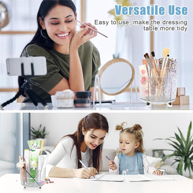Detalle de Elezeal 360° Rotating Pen & Makeup Brush Holder with 6 Slots and Anti-slip Base