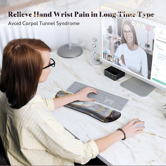 Detalle de Gimars 44 cm Handballenauflage für Tastatur mit Gelkissen/Memory-Foam (ergonomischer Wrist Rest) – Grau Golden