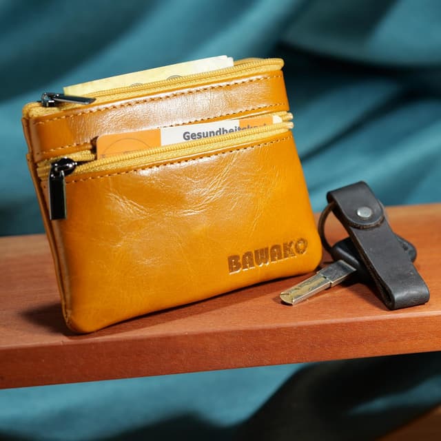 Thumbnail 6 de BAWAKO Portamonete in vera pelle con 3 scomparti e mini portafoglio portachiavi (arancione)