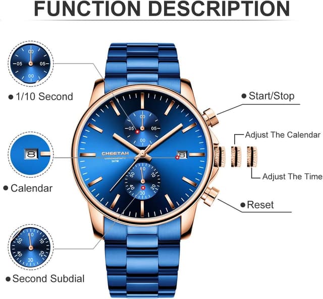 Detalle 2 de Affute Orologio da uomo casual in acciaio inox e metallo con cronografo al quarzo e impermeabilità 3 ATM