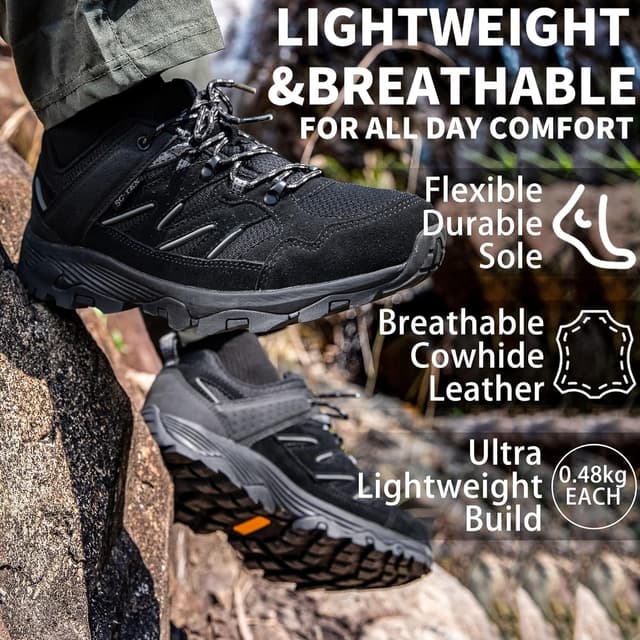 Detalle 2 de SILENTCARE Waterproof Walking Shoes for Men – Low Rise Non-Slip Lightweight Trekking Trainers