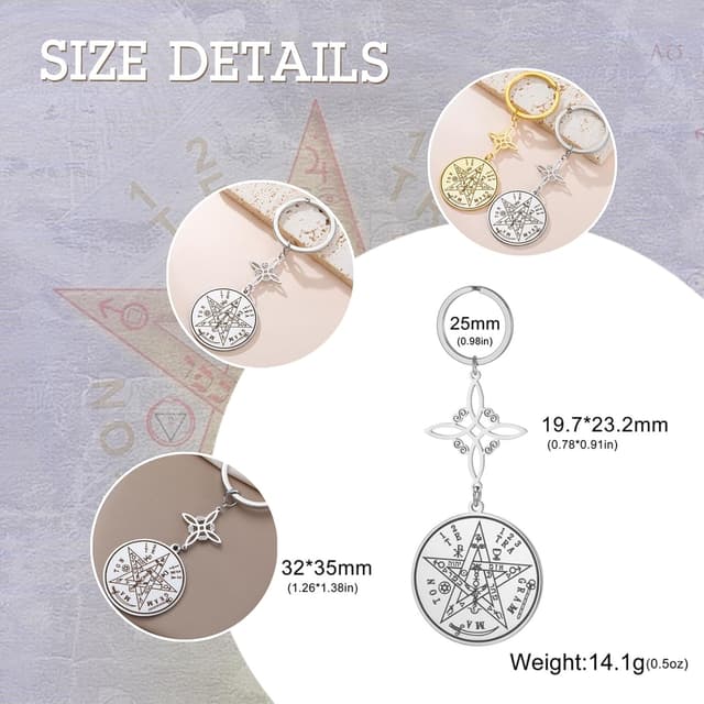 Detalle de Dreamtimes Hexen-Knoten & Tetragrammaton-Pentagramm Schlüsselanhänger aus Edelstahl – mystisches Symbol für Taschen und Autoschlüssel