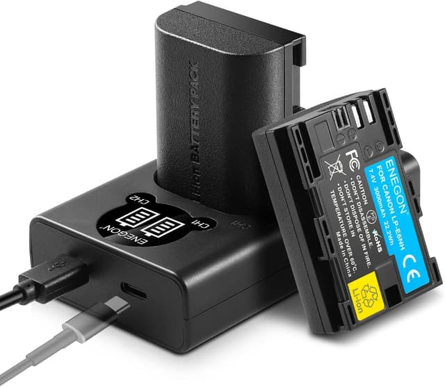 Detalle de ENEGON LP-E6NH 3000mAh Battery & Dual LCD USB Charger Set for Canon EOS Cameras