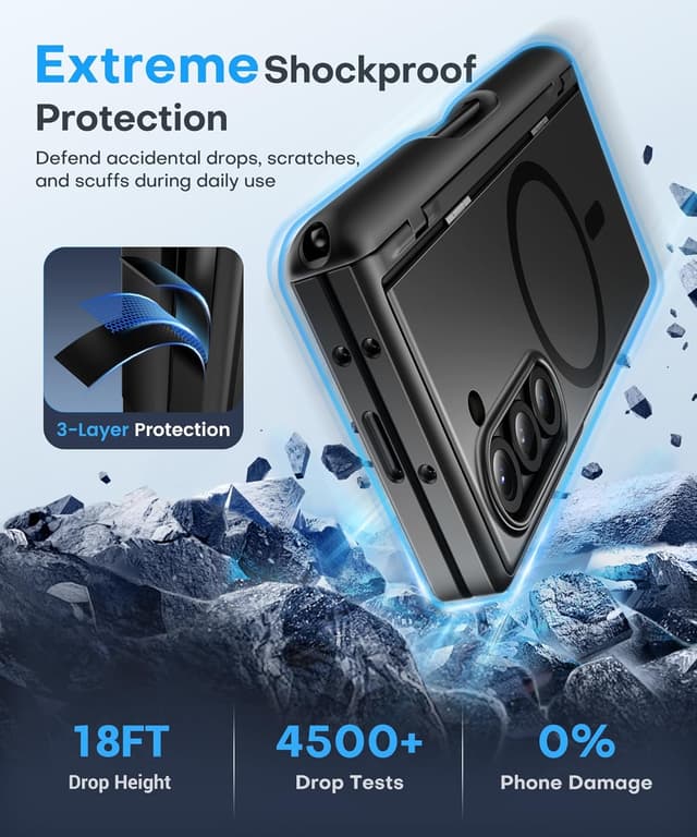 Detalle 2 de BERFY for Galaxy Z Fold 6 Case with Screen Protector, MagSafe Compatibility, Built-in Kickstand & S Pen Slot (Black)