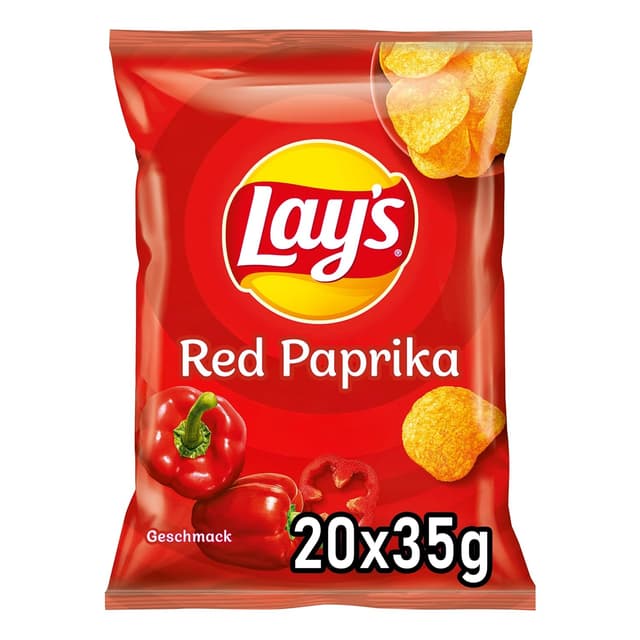 Detalle de Lay’s Red Paprika knusprige Kartoffelchips (20 × 35 g) – Party-Fingerfood Snack