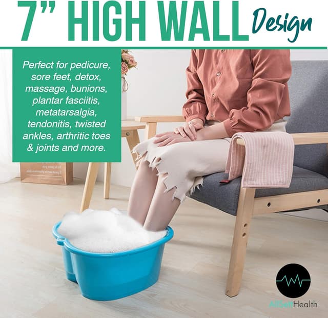 Detalle de AllSett Health Foot Soaking Bath Basin (Large, Blue) for Home Spa Pedicures