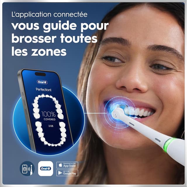 Detalle 2 de Oral-B iO 6 Blanche – brosse à dents électrique avec 5 modes, capteur de pression et écran interactif