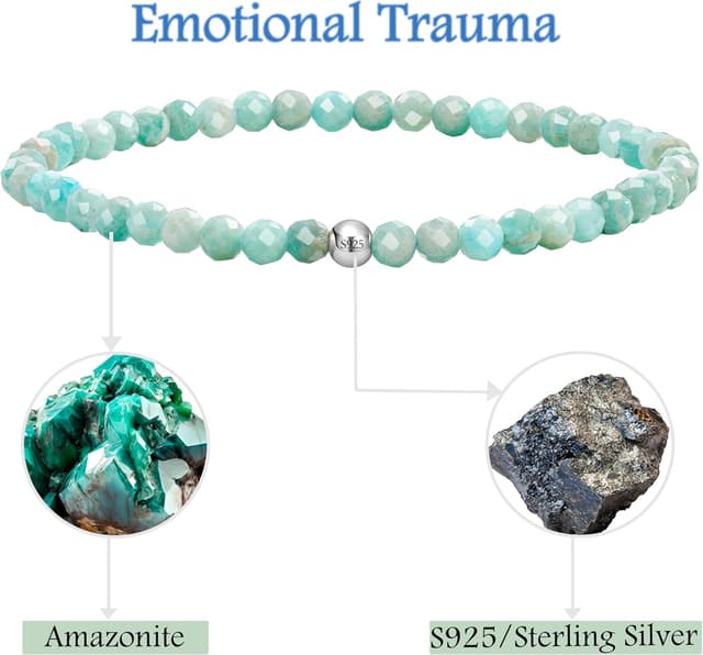Detalle de Farfume 4 mm Amazonit-Edelstein-Perlenarmband mit 925er Silber (elastisch) für Frauen