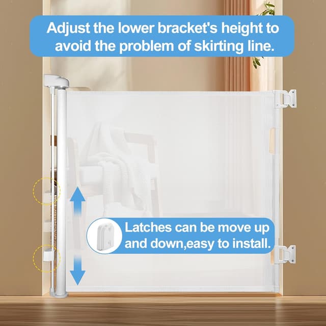 Detalle 2 de Retractable Mesh Safety Baby or Dog Gate (86cm tall), expands to 140cm wide – White 2 pack