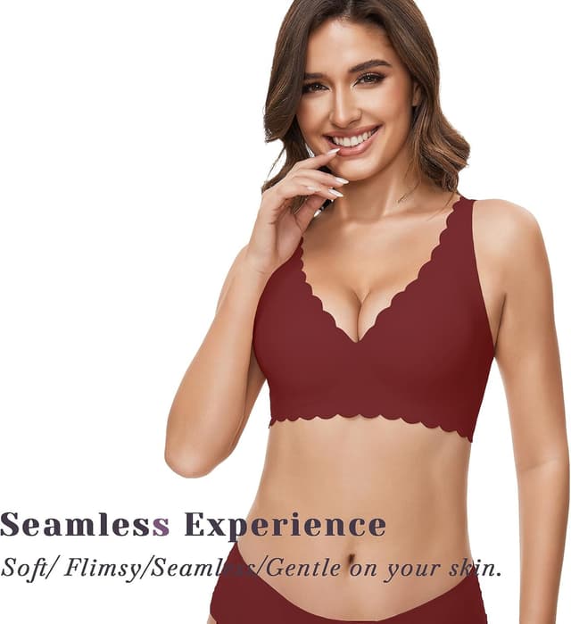 Detalle 2 de GXOULRRA Komfort Tief-V BH Damen ohne Bügel – nahtloses Soft Bustier mit herausnehmbaren Polstern