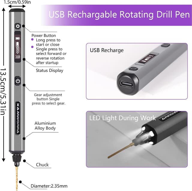 Detalle de ARROWMAX Mini penna elettrica a 5 velocità con pressa da banco, luci LED e display OLED