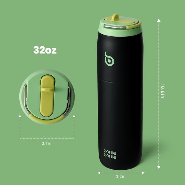 Detalle de Aurora Green Stainless Steel Bottle Bottle water bottle with straw lid, handle and vacuum insulation (32 oz)
