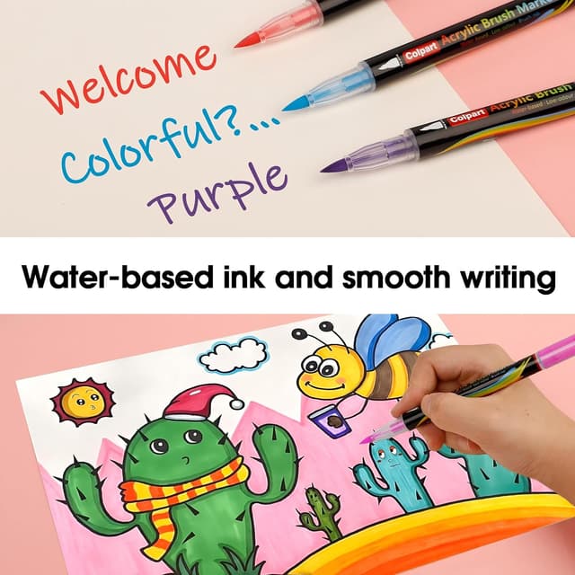 Detalle de colpart Acrylic Paint Pens for Rocks, 48-Colour Brush Tip Marker Set for Stone, Wood, Ceramic & Glass