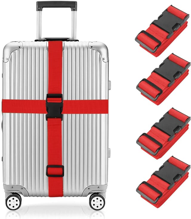 Detalle de Newthinking Luggage Straps for Suitcase – 4 Pack Heavy-Duty Adjustable Bands (Red)