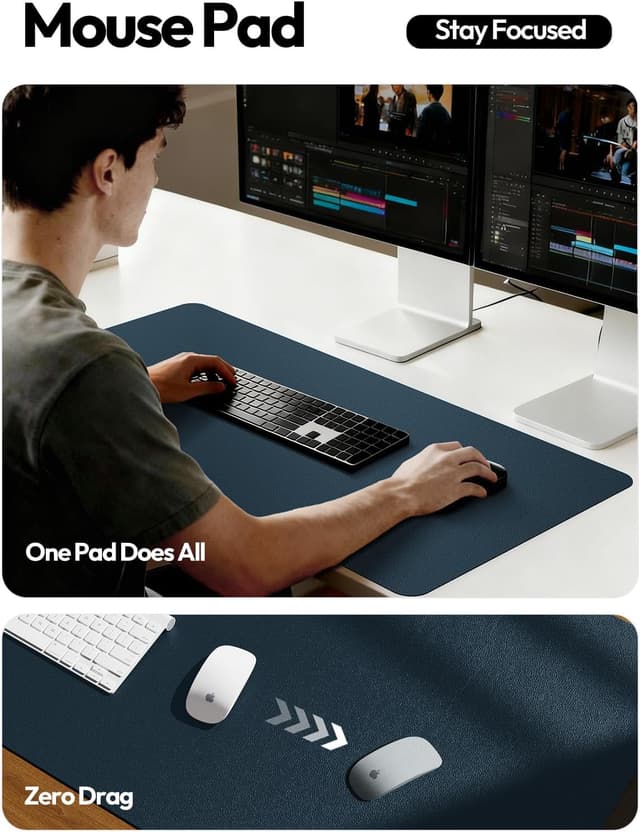 Detalle 2 de YSAGi Leather Desk Protector & Large Office Desk Pad (Dark Blue, 31.5" x 15.8")