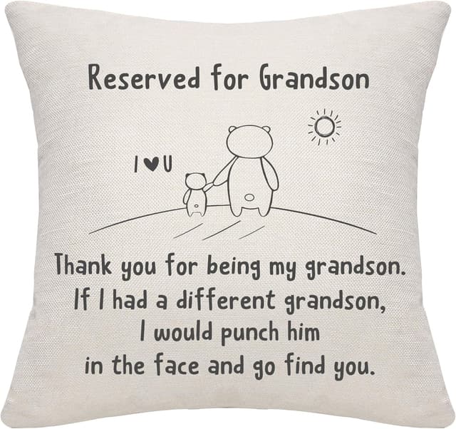 Detalle de Bommex Funny Cartoon Cushion Covers – Thank You For Being My Grandson cushion cover (18×18in linen)