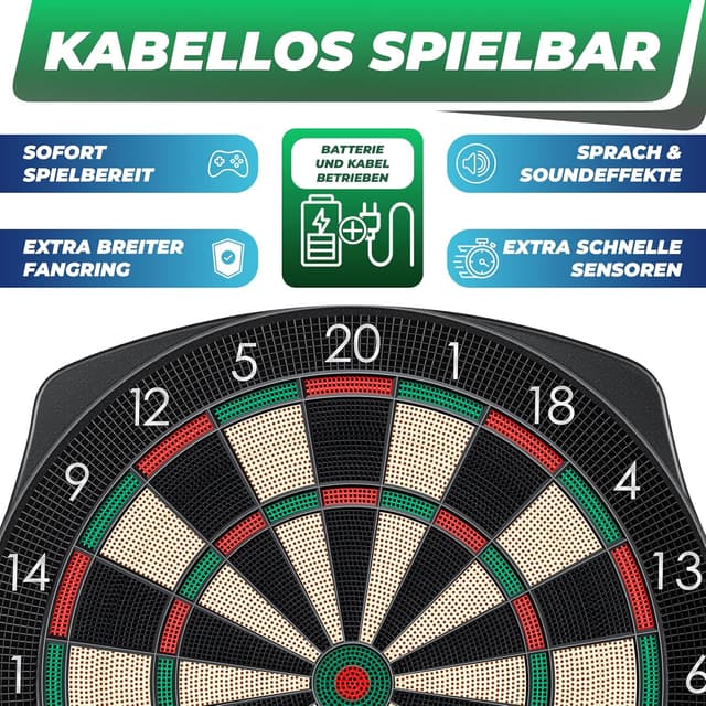 Detalle 1 de KESSER Elektronische Dartscheibe Profi Set – E Dartboard mit 15 Pfeilen, LED-Anzeige & Komplett-Zubehör