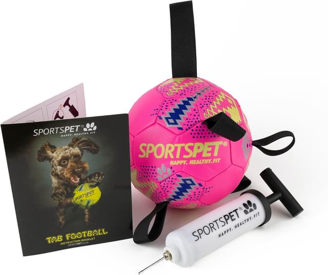Detalle de SPORTSPET Dog Football with Grab Tabs (Pink, Medium) – Durable interactive floating dog volleyball-style toy