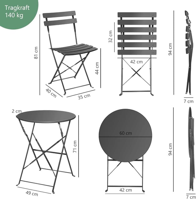 Thumbnail 6 de KESSER® Bistroset 3-teilig mit Bistrotisch und 2 klappbaren Stühlen (Anthrazit, mit Abdeckung)