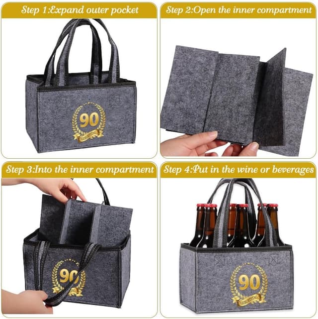 Detalle de KHstylehoo Geschenk zum 90. Geburtstag: Männerhandtasche Bier aus Filz für bis zu 6 Flaschen