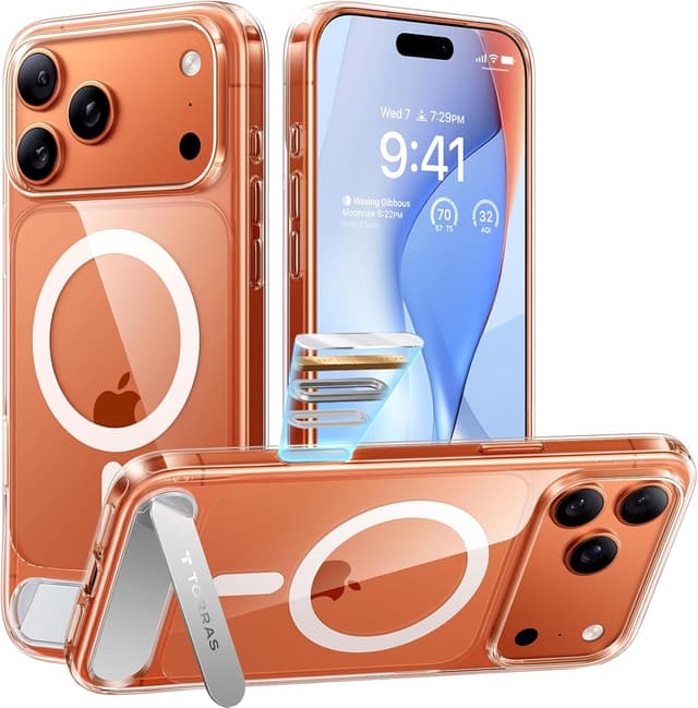 Detalle de TORRAS Strong Magnetic & Seamless Stand Case for iPhone 17 Pro (MagSafe + MIL-STD-810H protection)