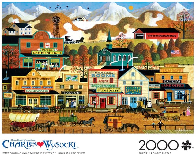 Detalle de Buffalo Games Charles Wysocki Pete’s Gambling Hall 2000-Piece Jigsaw Puzzle (38.5 x 26.5in)