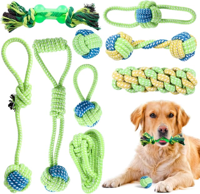 Detalle de ZONJIE 9er Hundespielzeug-Set aus Baumwollseil – Kauspielzeug gegen Möbelbeschädigung