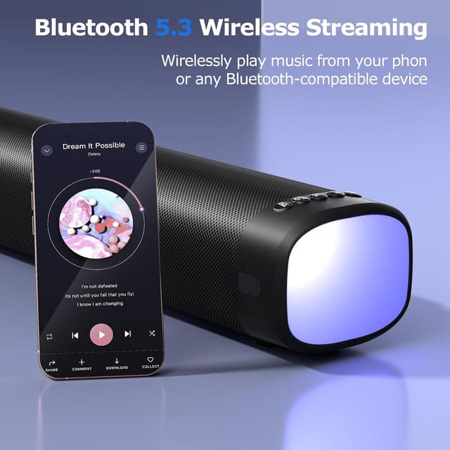 Detalle 2 de FHNFHN 100W Sound Bar for Smart TV with Bluetooth 5.3, ARC/Opt/AUX, and Dynamic RGB Lighting