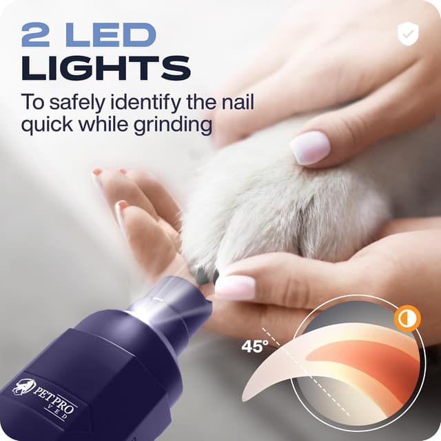 Detalle 2 de PETPROVED Dog Nail Grinder (Silent, LED, Rechargeable) with 2 Diamond Heads and Nail Clipper
