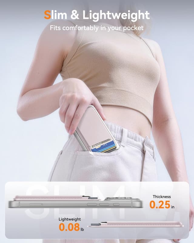 Thumbnail 6 de Fanseesy MagSafe Wallet (5 Card Holder) slim magnetic leather wallet with 1 card slot and cash slot – Pink